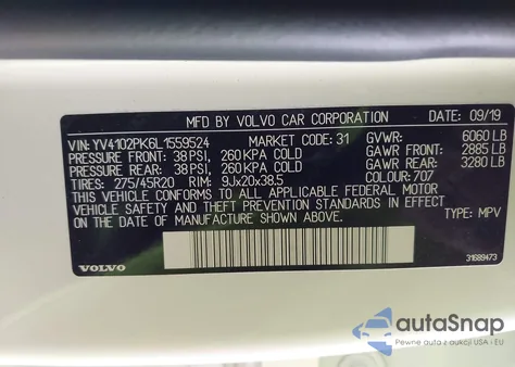 2020 Volvo Xc90 T5 Momentum 7 Passenger из США, поврежденный, VIN YV4102PK6L1559524